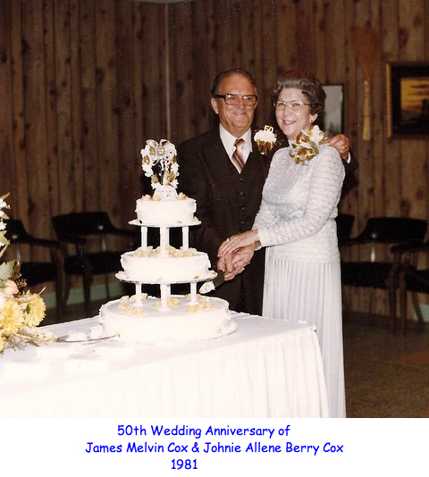 <50th wedding anniversary of james melvin cox and Johnie allene berry cox 1981>